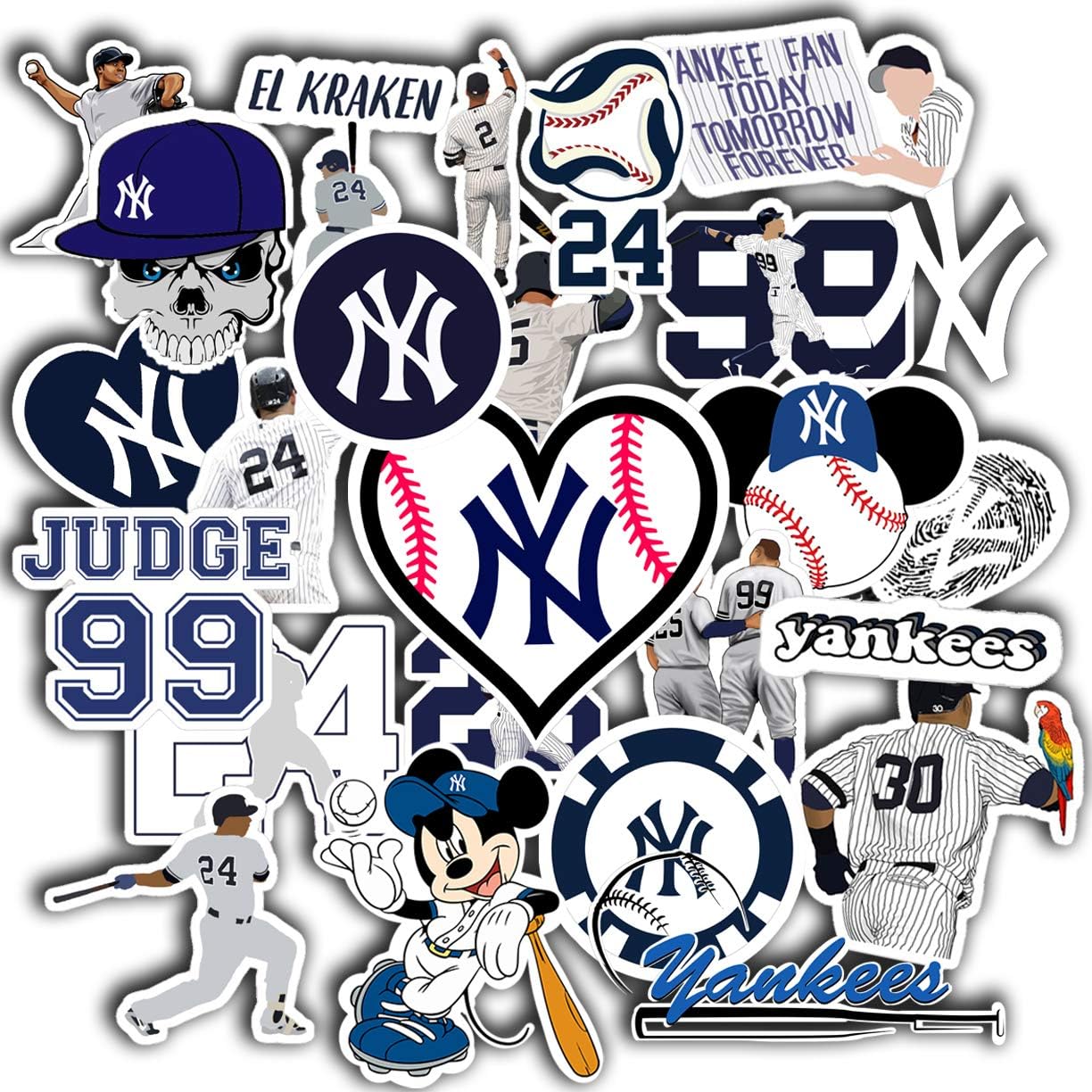 50 PCS American Baseball Stickers for Water Bottle, Laptop, Bicycle, Computer, Motorcycle, Travel Case, Car Decal Decoration Sticker 2-2.5 inches