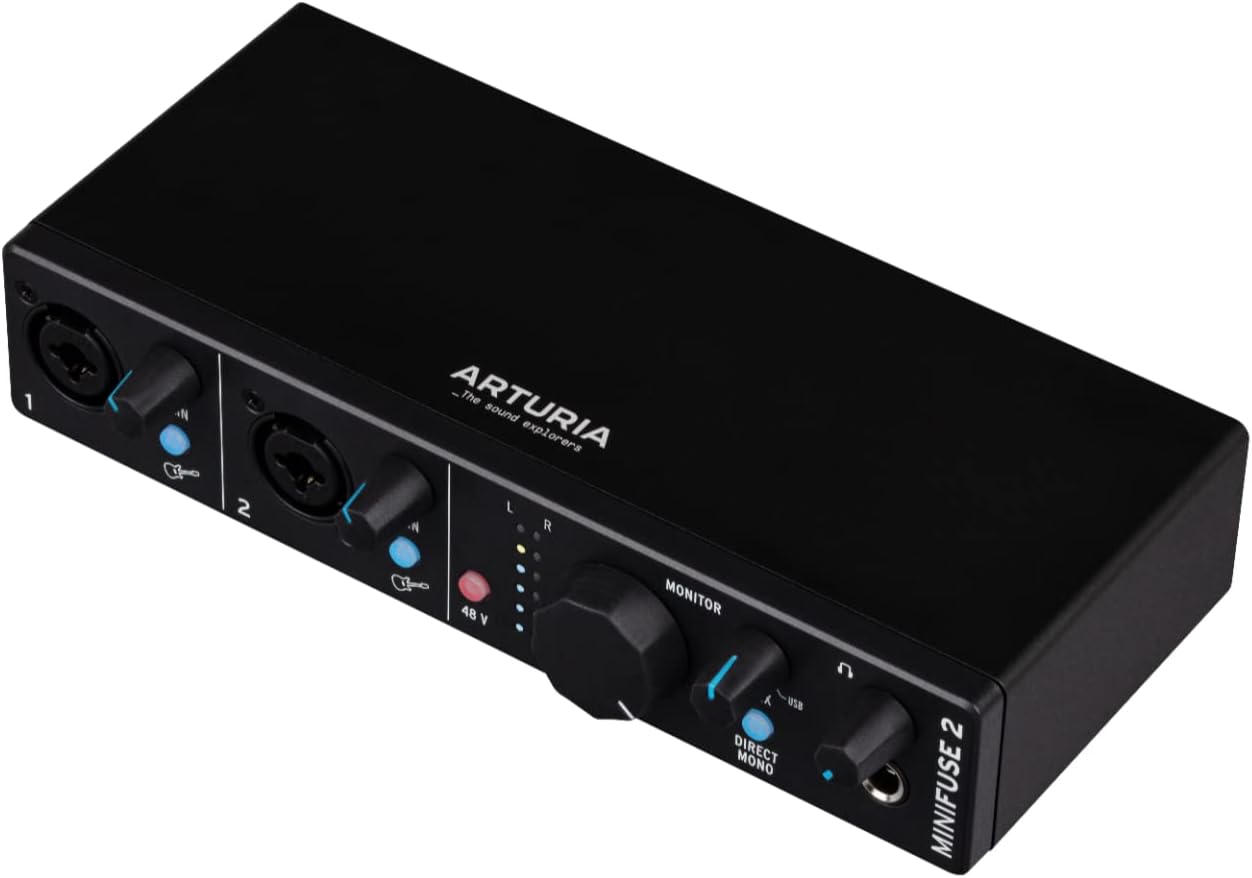 Arturia - MiniFuse 2 - Compact USB Audio & MIDI Interface with Creative Software for Recording, Production, Podcasting, Guitar - Black
