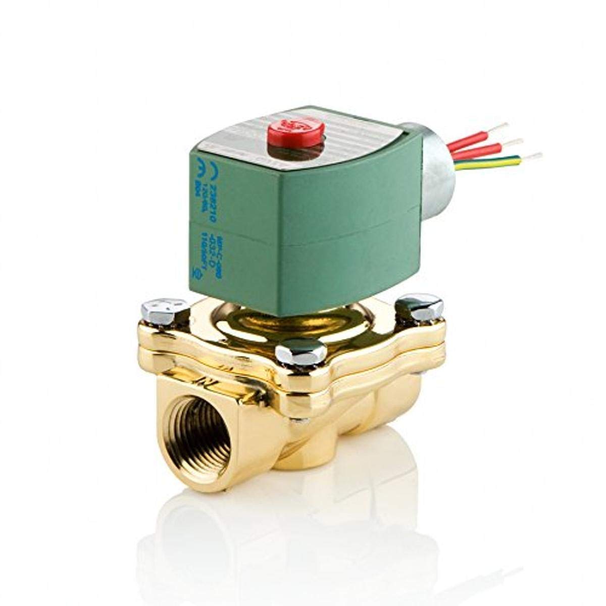 ASCO 8210G095-120/60,110/50 Brass Body Pilot Operated General Service Solenoid Valve, 3/4" Pipe Size, 2-Way Normally Closed, Nitrile Butylene Sealing, 3/4" Orifice, 5 Cv Flow, 120V/60 Hz, 110V/50 Hz