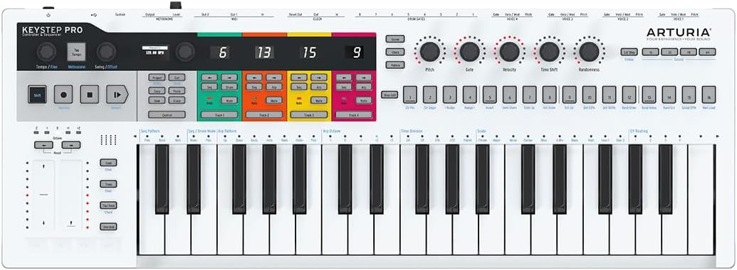 Arturia - Keystep Pro - All-in-One Performance MIDI Controller, Sequencer and Arpeggiator - 4 Polyphonic Sequencer Tracks, 24-Part Drum Sequencer, MIDI & CV Connectivity, 37-Note Slim Keybed