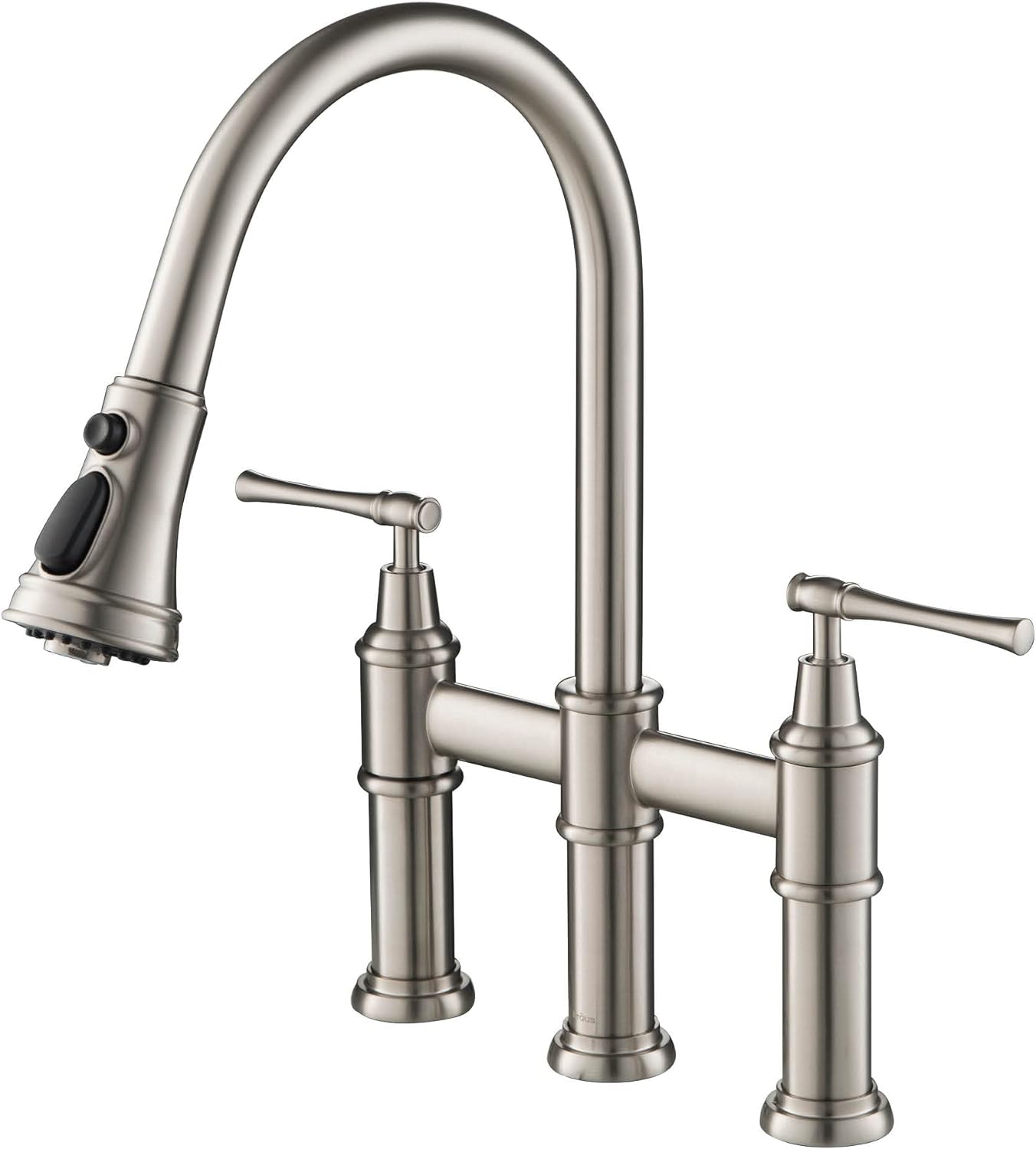 KRAUS Allyn Transitional Bridge Kitchen Faucet with Pull-Down Sprayhead in Spot Free Stainless Steel, KPF-3121SFS