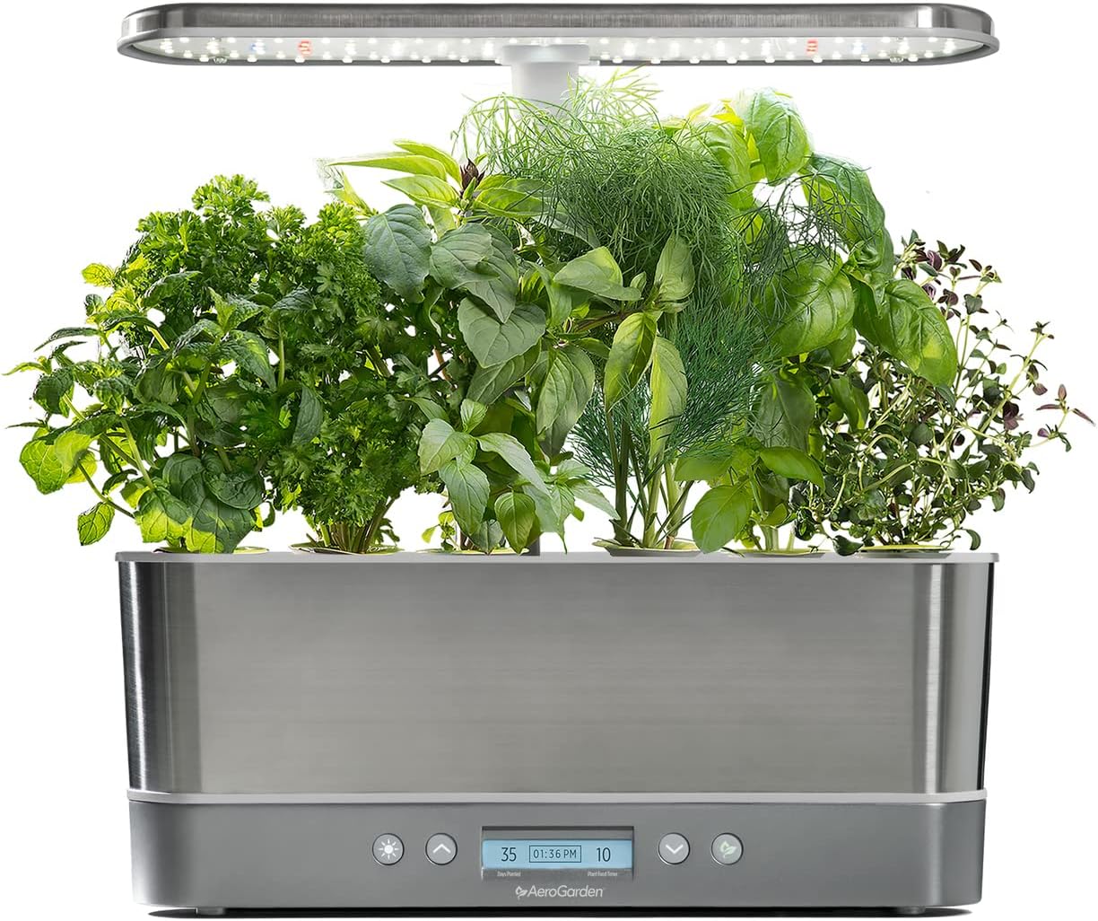 AeroGarden Harvest Elite Slim Indoor Garden Hydroponic System with LED Grow Light and Herb Kit, Holds up to 6 Pods, Stainless